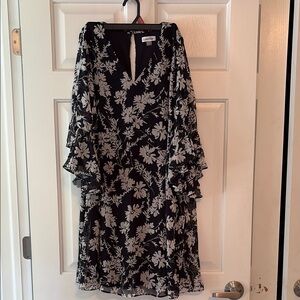 Calvin Klein Black and White Bell Sleeve V-Neck Sundress